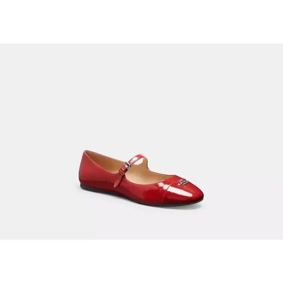 Coach Aubree Mary Jane Ballet Flat Women's Size 9.5 Red Patent Leather Slip on - Picture 1 of 5